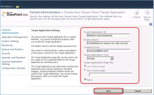 target application settings